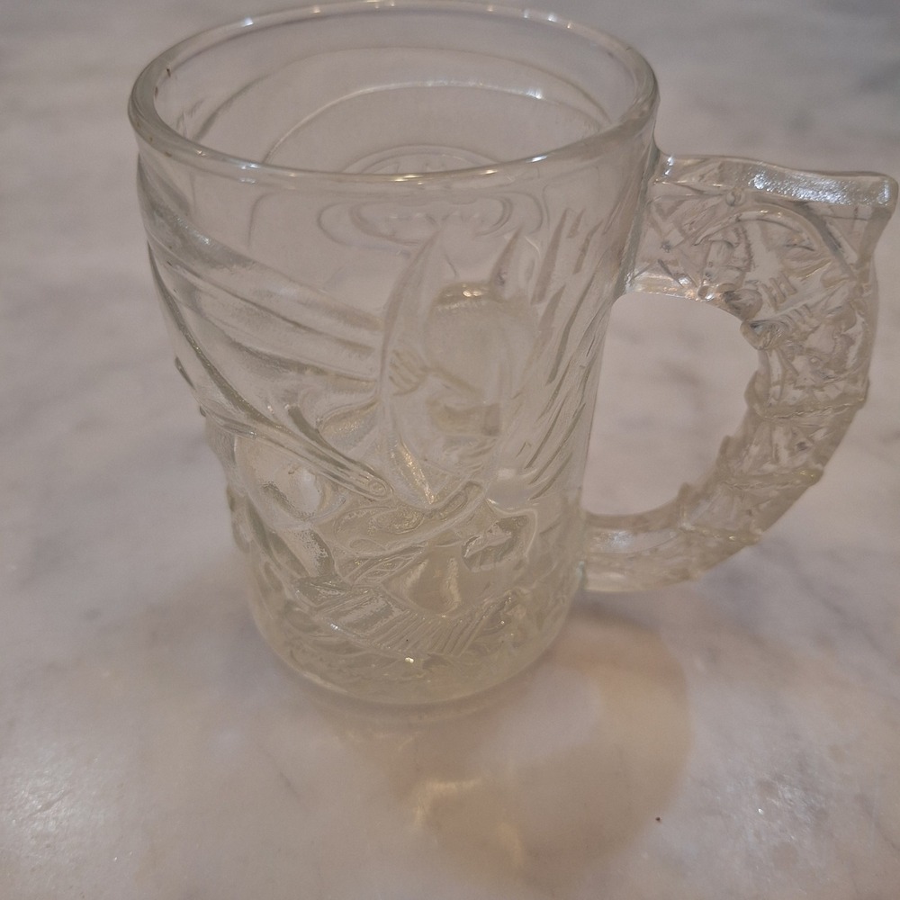 Vintage McDonalds Batman Forever Glass Mug Unisex OS Clear Embossed 1995 DC Cup